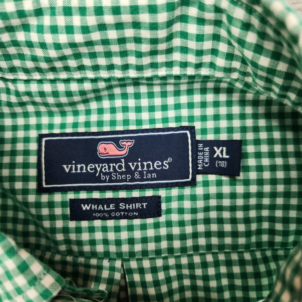 Vineyard Vines Whale Shirt Boys Size XL (18) Check Green
